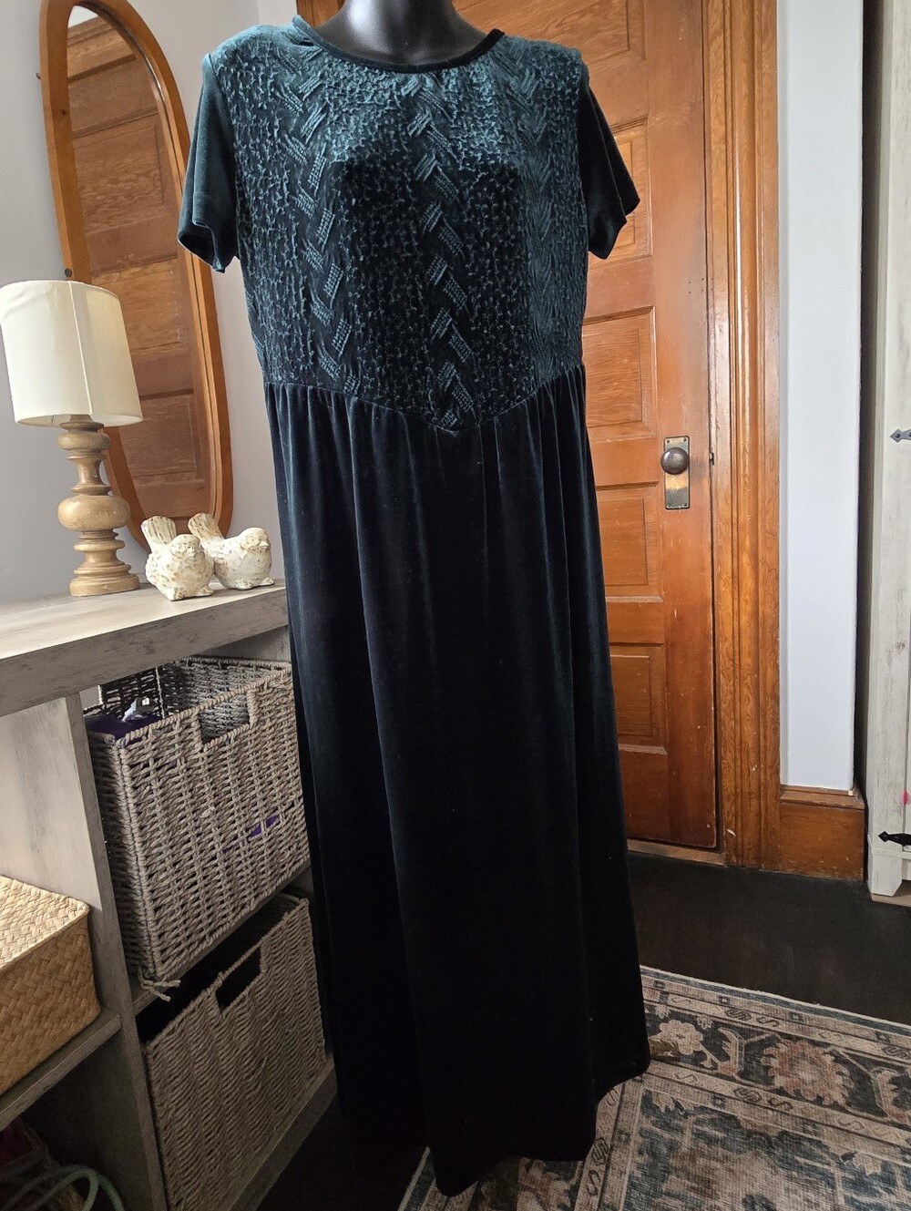 Vtg. 90's Coldwater Creek Emerald Green Short-Sleeve Velvet Holiday Maxi US 8